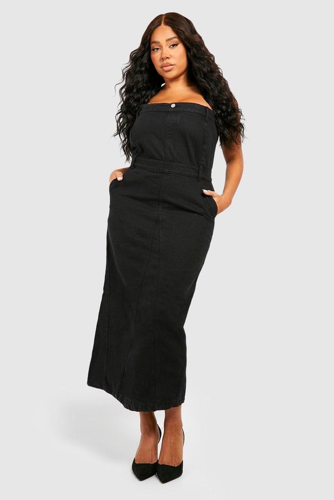 Womens Plus Denim Bandeau Midi Dress - Black - 16, Black