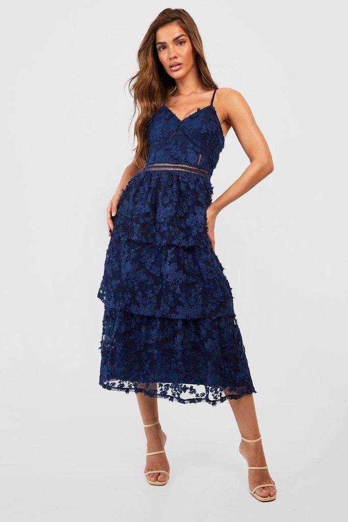 Womens Premium Lace Tiered Midaxi Dress - Navy - 10, Navy
