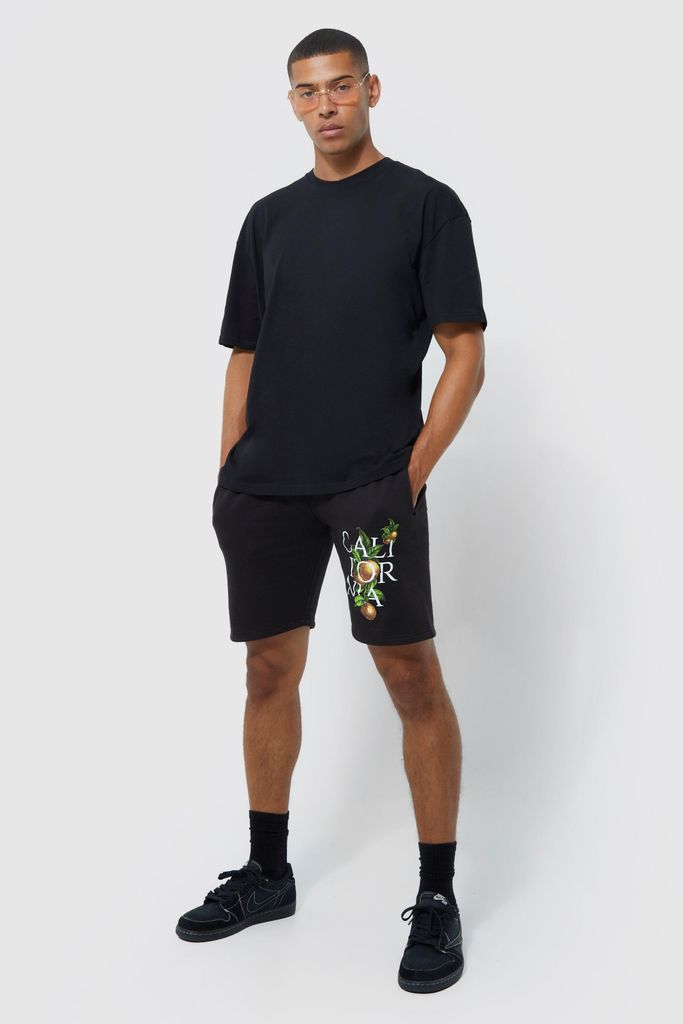 Men's Oversized California T-Shirt & Short Set - Black - S, Black