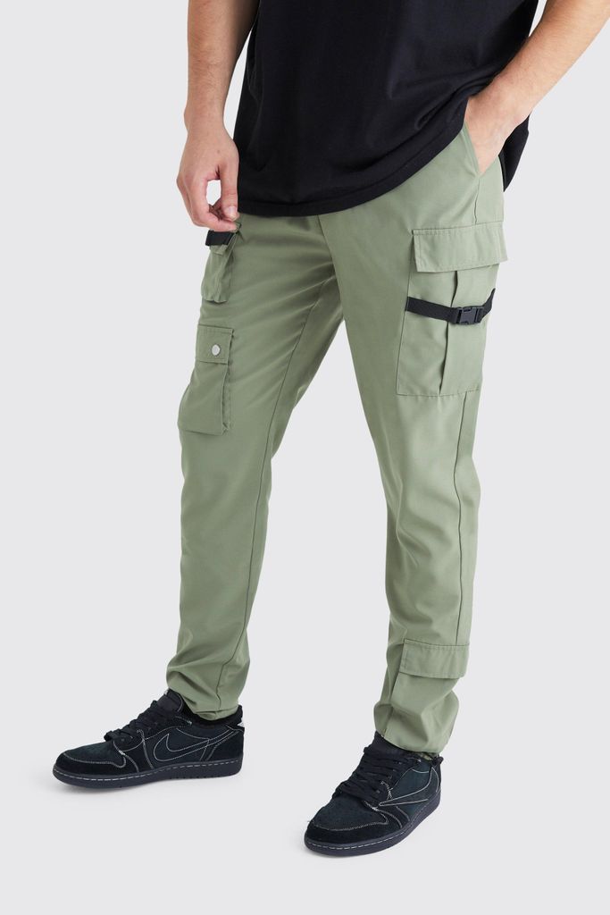 Men's Tall Skinny Multi Pocket Cargo Buckle Trouser - Green - S, Green