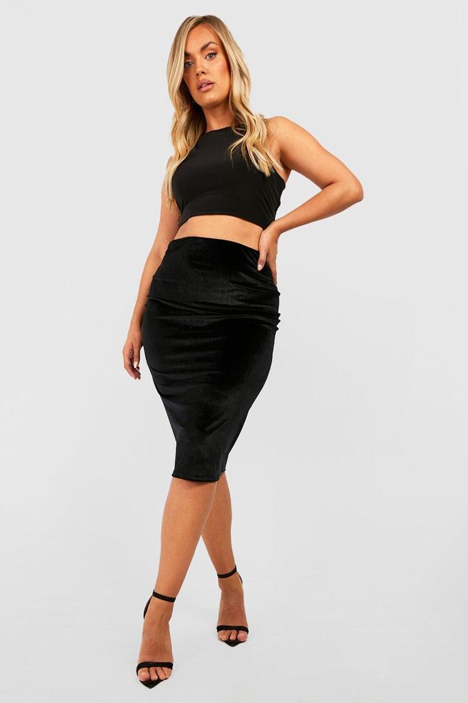 Womens Plus Velvet Midi Skirt - Black - 16, Black