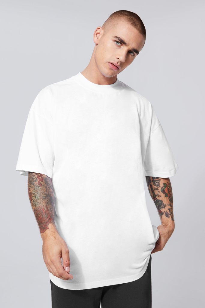 Men's Oversized Extended Neck T-Shirt - White - S, White