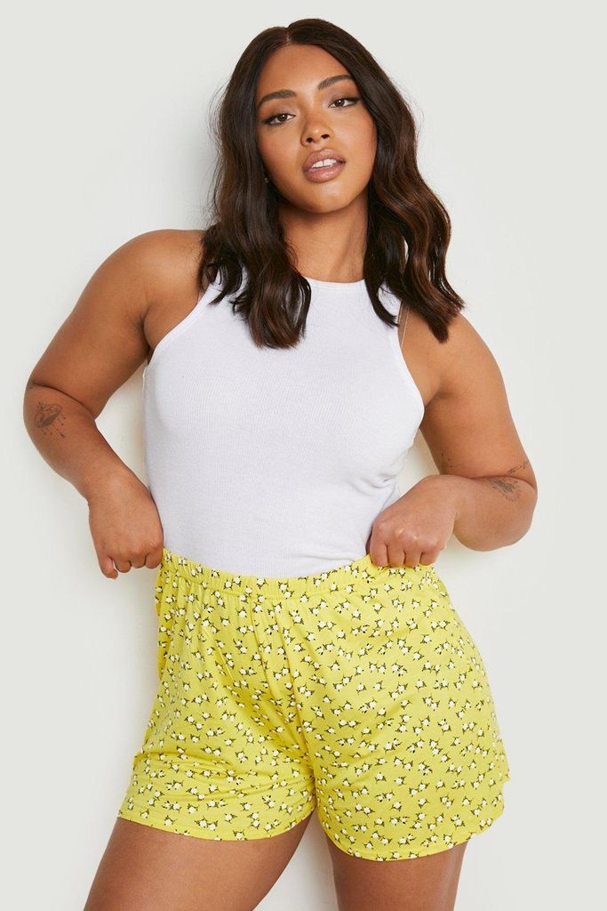 Womens Plus Ditsy Floral Flippy Shorts - Yellow - 20, Yellow