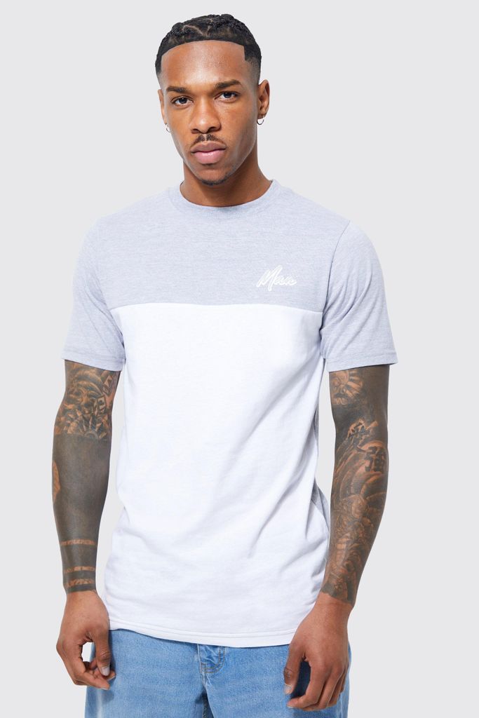 Men's Slim Fit Man Colour Block T-Shirt - Grey - S, Grey