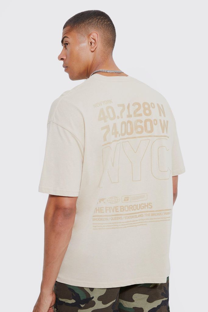 Men's Oversized Nyc Gloss Back Graphic T-Shirt - Beige - S, Beige