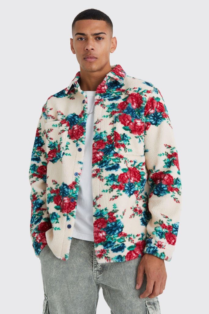 Men's Borg Floral Pocket Overshirt - Multi - S, Multi