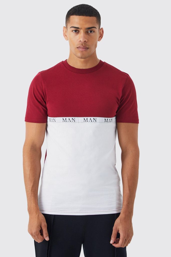 Men's Slim Fit Colour Block Tape T-Shirt - Red - S, Red