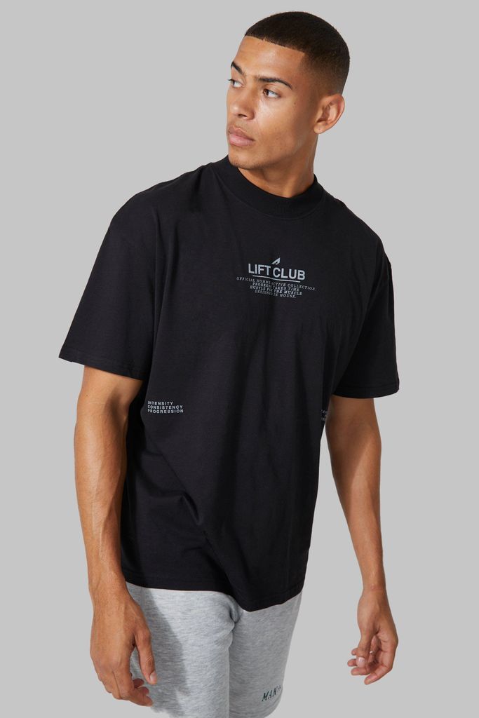 Men's Active Lift Club Oversized Text Print T-Shirt - Black - S, Black