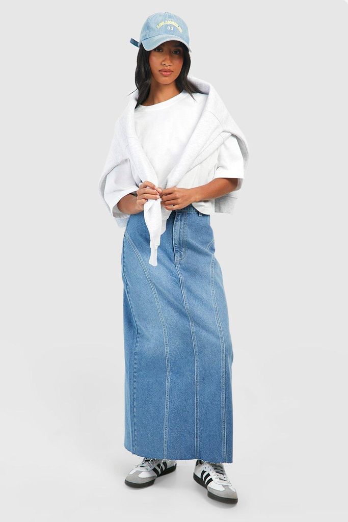 Womens Petite Curved Seam Detail Maxi Skirt - Blue - 6, Blue