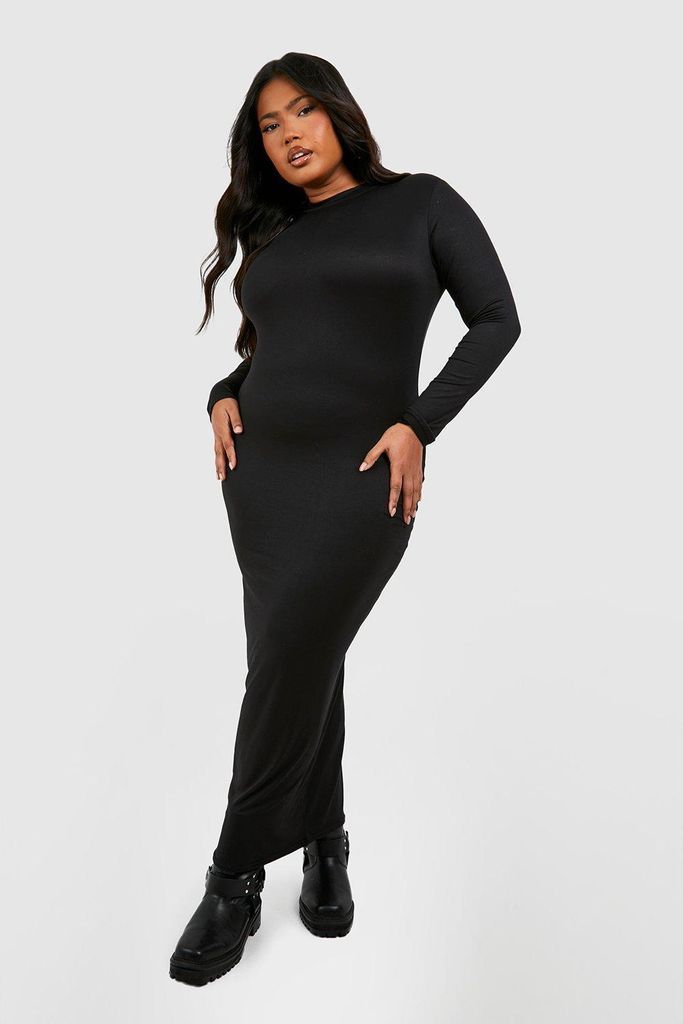 Womens Plus Super Soft High Neck Midaxi Dress - Black - 16, Black