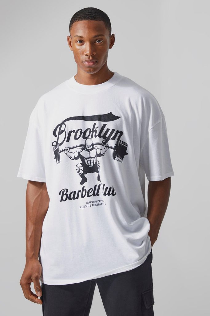 Men's Man Active Brooklyn Barbell Club T-Shirt - White - S, White
