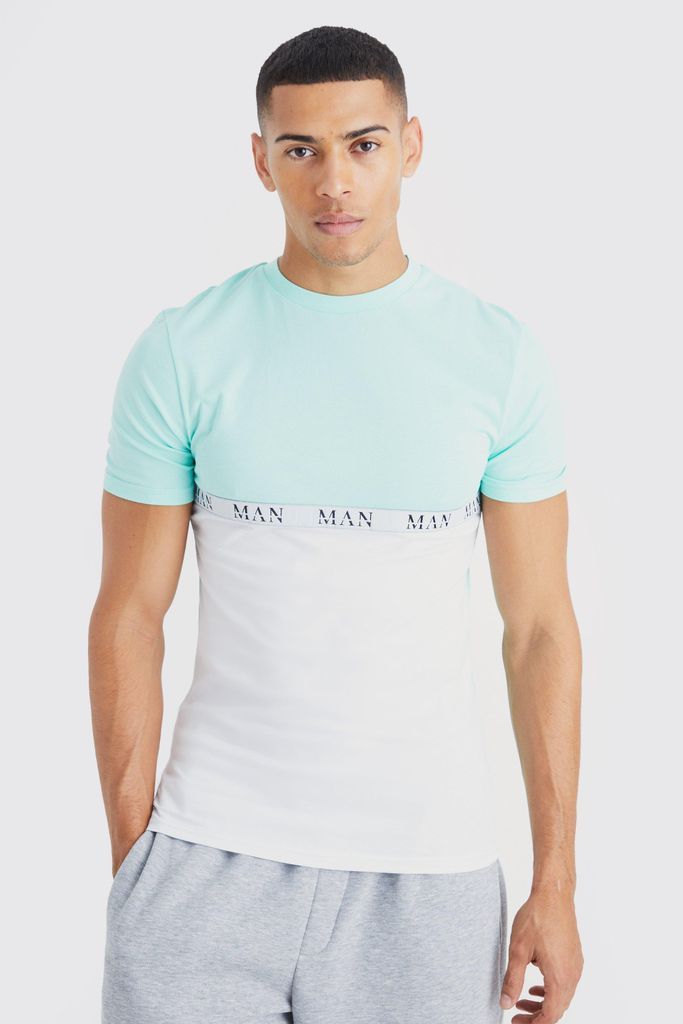 Men's Muscle Fit Colour Block Tape T-Shirt - Blue - S, Blue