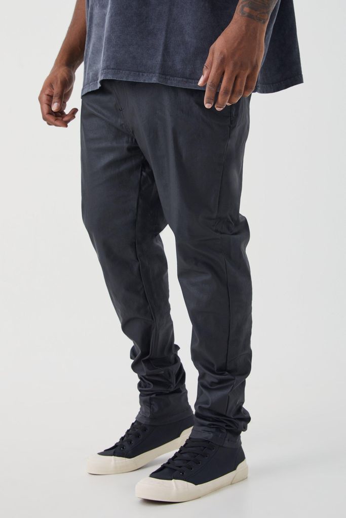 Men's Plus Skinny Stacked Coated Twill Trouser - Black - 38, Black
