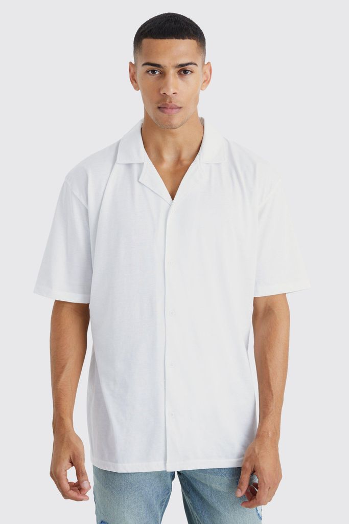 Men's Short Sleeve Oversized Boxy Revere Jersey Shirt - White - S, White
