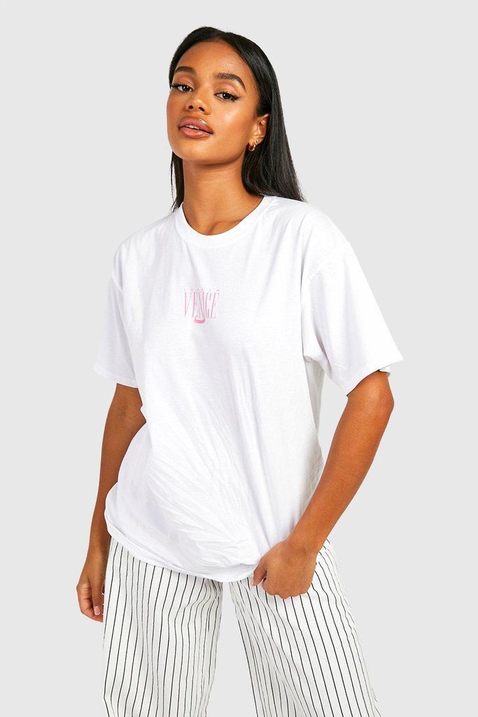 Womens Venice Pocket Printed Oversized T-Shirt - White - L, White
