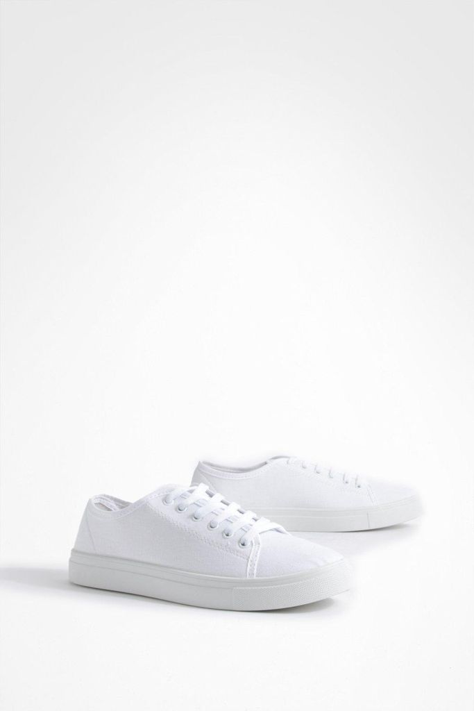 Womens Basic Canvas Lace Up Pumps - White - 3, White