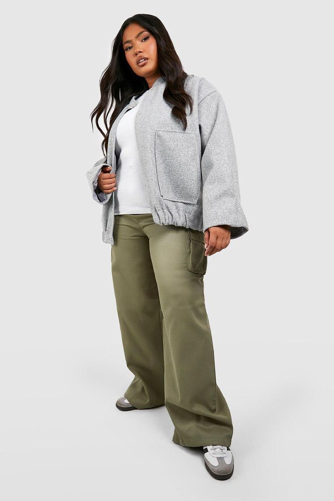 Womens Plus Twill Belted Wide Leg Cargo Trouser - Green - 16, Green