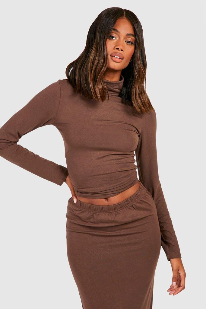 Womens Premium Super Soft Roll Neck Long Sleeve Top - Brown - 6, Brown