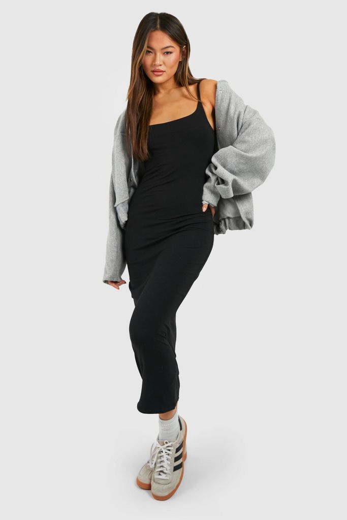 Womens Premium Super Soft Strappy Neck Midaxi Dress - Black - 8, Black