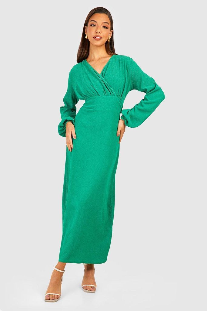 Womens Textured Drape Blouson Sleeve Wrap Dress - Green - 8, Green