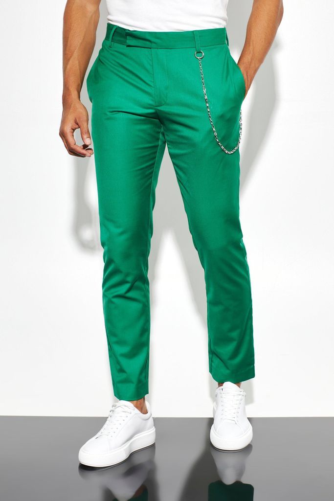 Men's Slim Fit Suit Trousers With Chain Detail - Green - 28R, Green