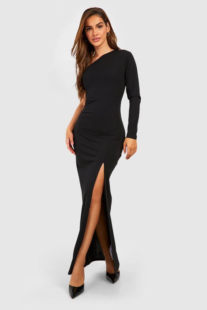 Womens One Shoulder Split Maxi Dress - Black - 18, Black