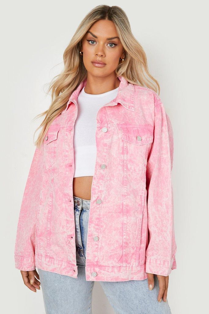 Womens Plus Acid Wash Denim Jacket - Pink - 16, Pink