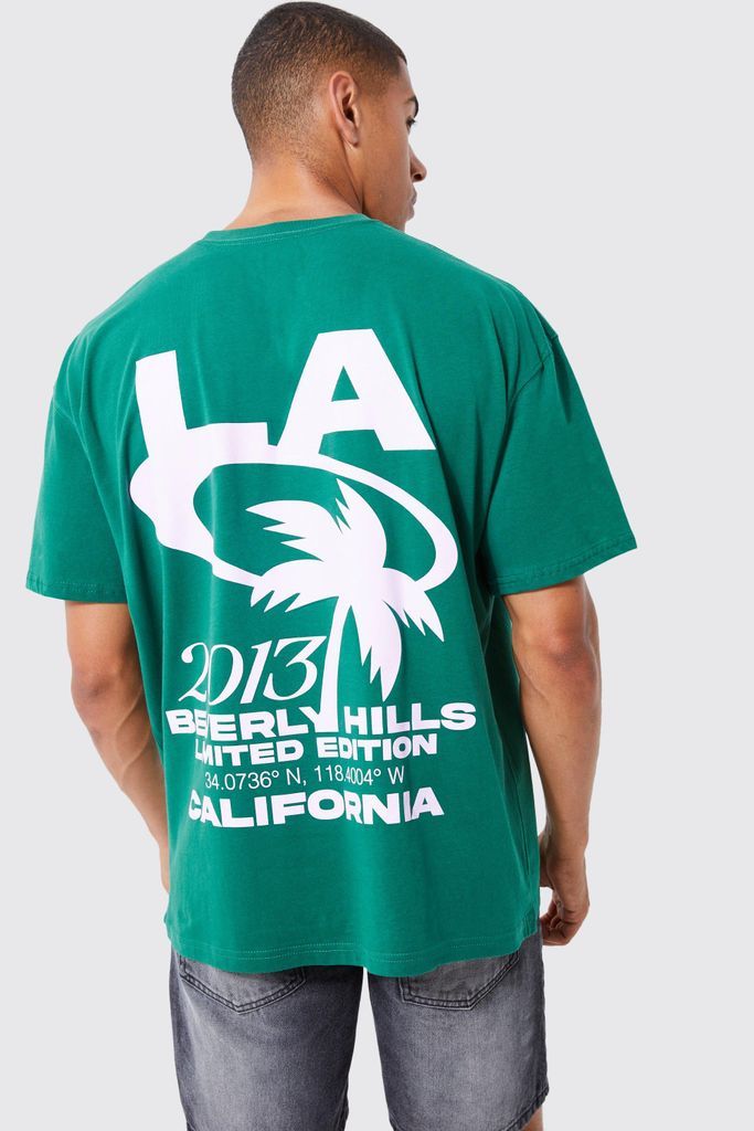 Men's Oversized La Beverly Hills Print T-Shirt - Green - S, Green