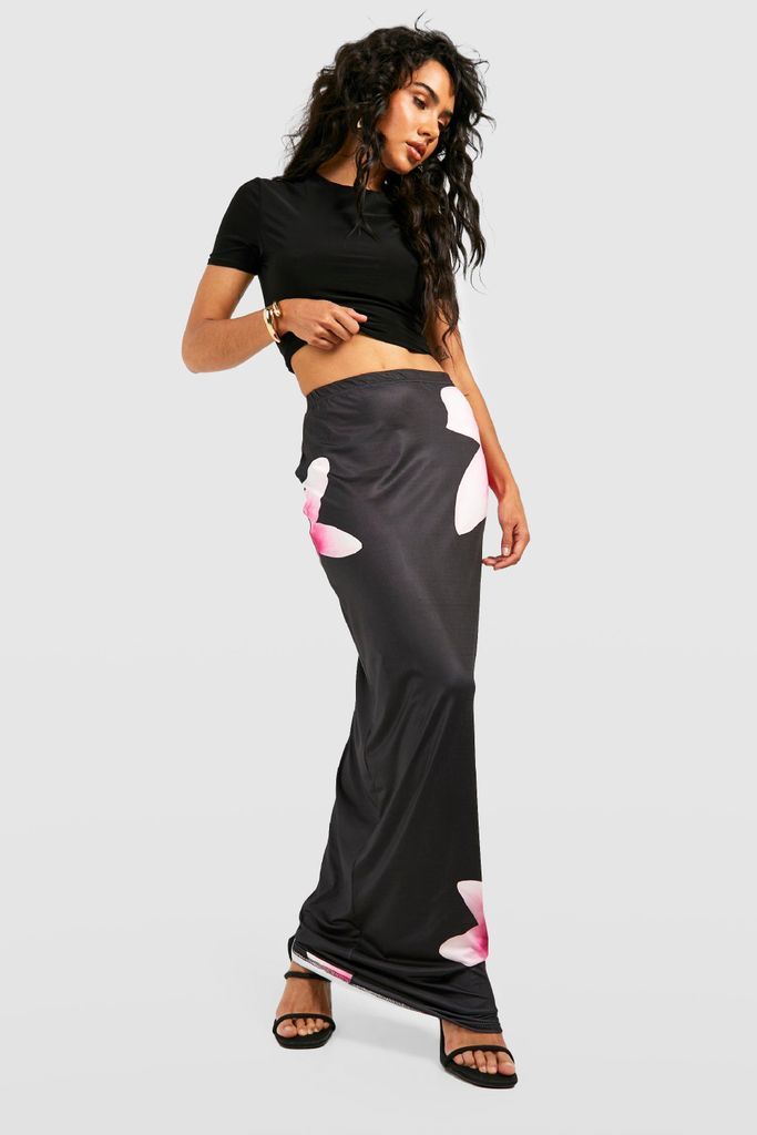 Womens Floral Slip Maxi Slip Skirt - Black - 12, Black