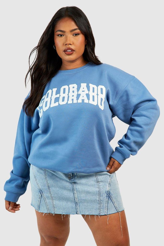 Womens Plus Colorado Slogan Printed Sweatshirt - Blue - 18, Blue