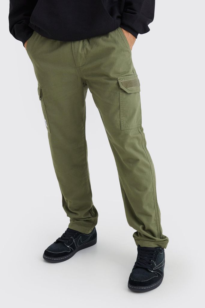 Men's Elastic Waist Straight Felt Detail Cargo Trouser - Green - S, Green