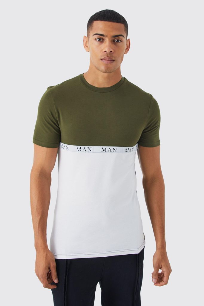 Men's Muscle Fit Colour Block Tape T-Shirt - Green - S, Green
