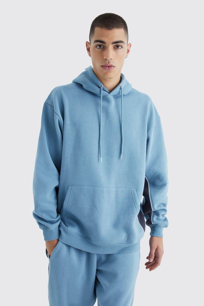 Men's Oversized Colour Block Piped Hoodie - Blue - S, Blue