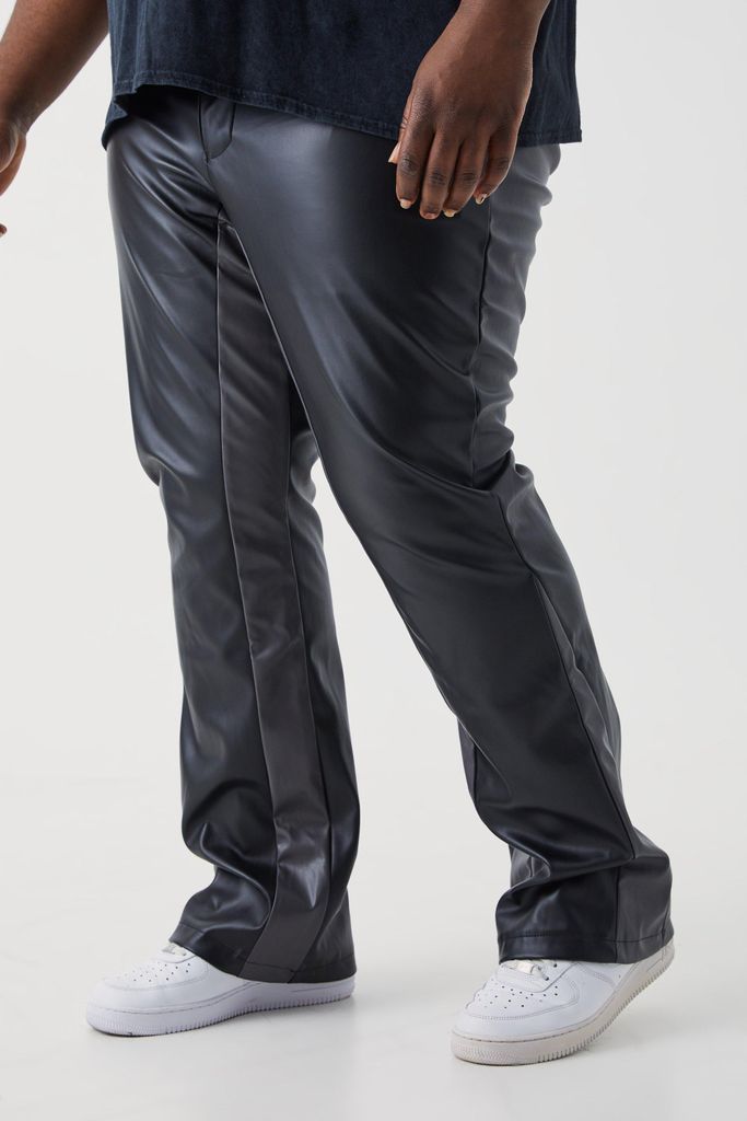 Men's Plus Fixed Waist Slim Flare Gusset Pu Trouser - Black - 38, Black