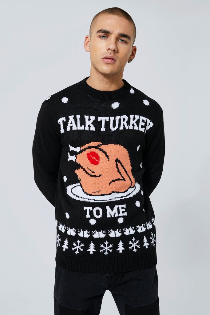 Men's Talk Turkey To Me Christmas Jumper - Black - S, Black