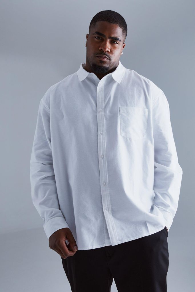 Men's Plus Relaxed Fit Long Sleeve Oxford Shirt - White - Xxxl, White