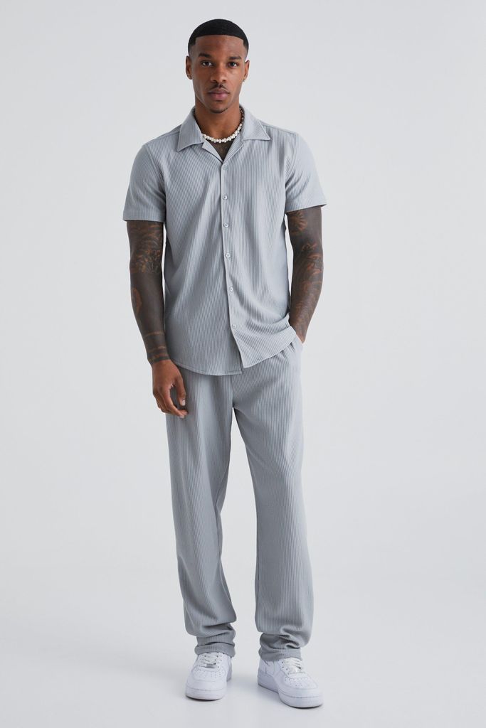 Men's Smart Revere Shirt And Trouser Set - Grey - S, Grey