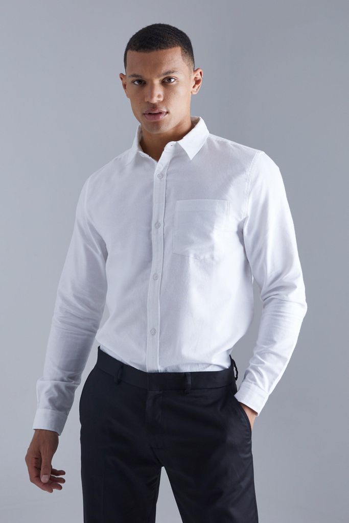 Men's Tall Long Sleeve Oxford Shirt - White - S, White