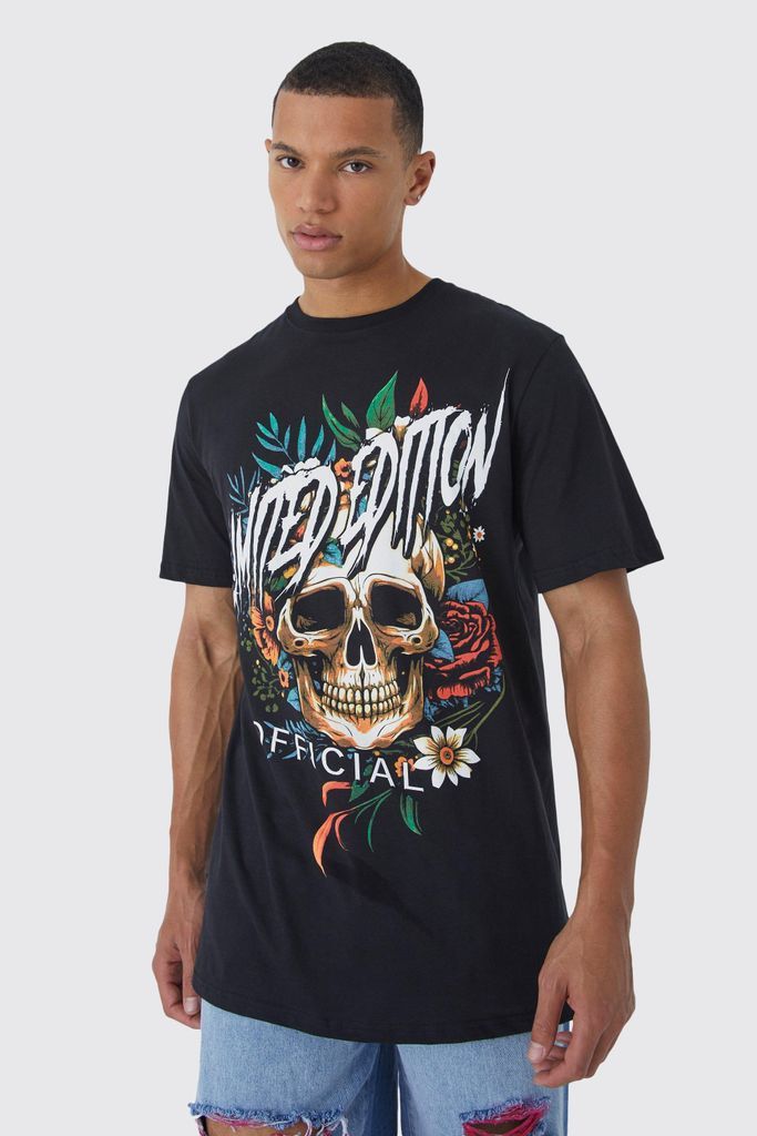 Men's Tall Longline Limited Skull Graphic T-Shirt - Black - S, Black