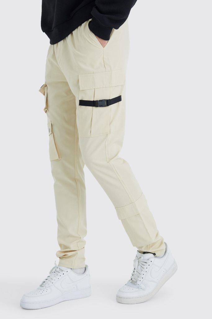 Men's Tall Skinny Multi Pocket Cargo Buckle Trouser - Beige - S, Beige