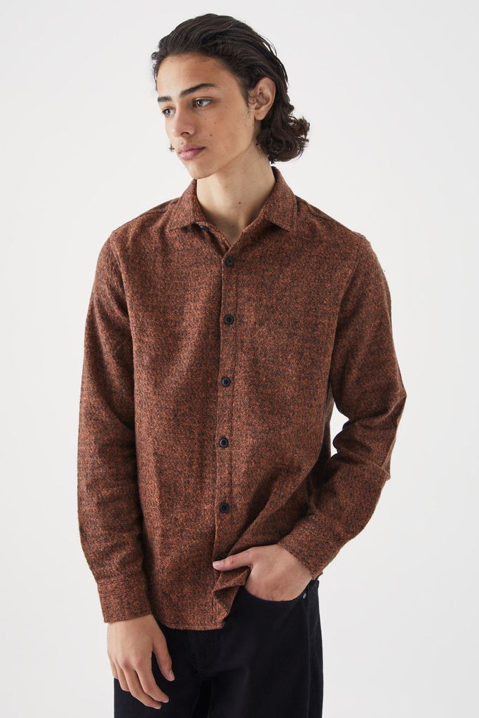 Men's Wool Look Melton Button Through Overshirt - Orange - S, Orange