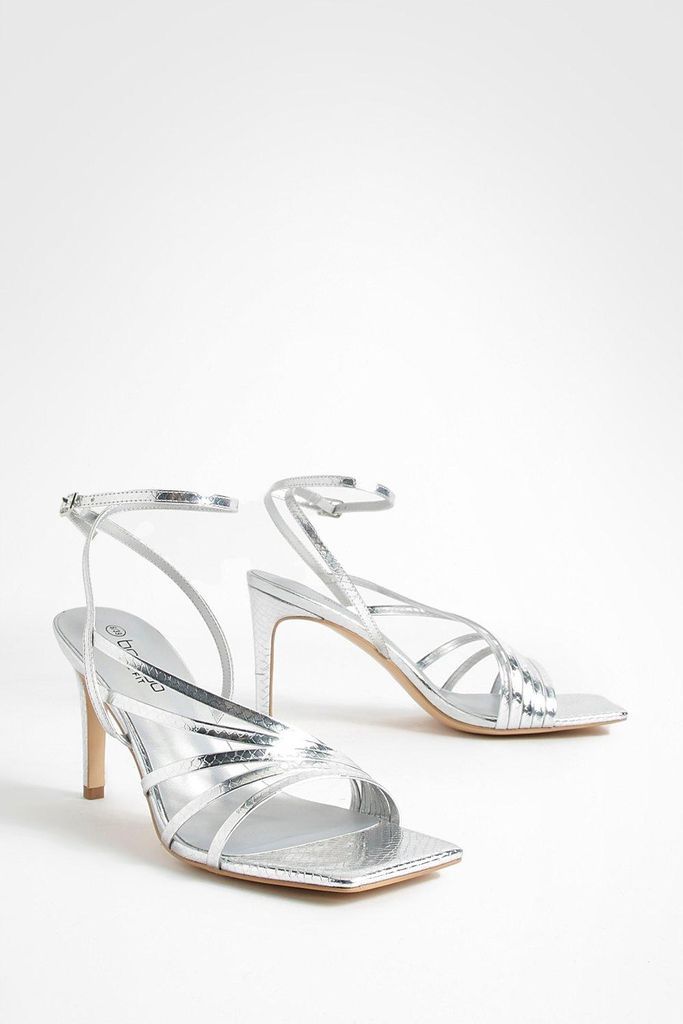 Womens Wide Fit Metallic Asymmetric Heels - Grey - 3, Grey