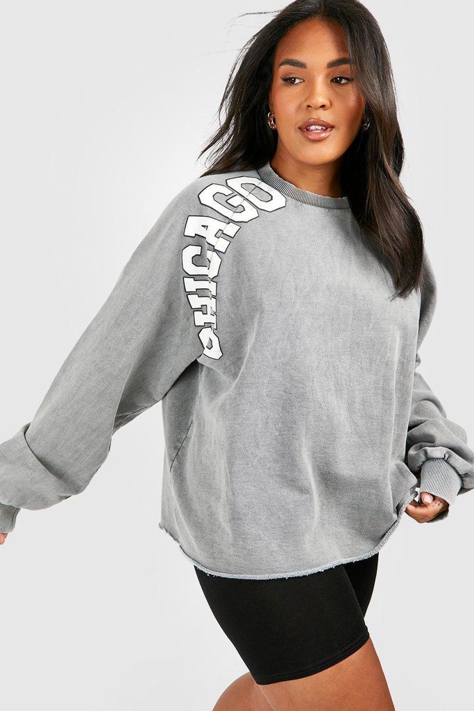 Womens Plus Chicago Acid Wash Sweatshirt - Grey - 20, Grey