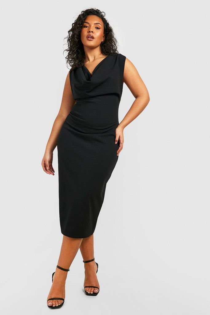 Womens Plus Cowl Neck Midi Dress - Black - 20, Black