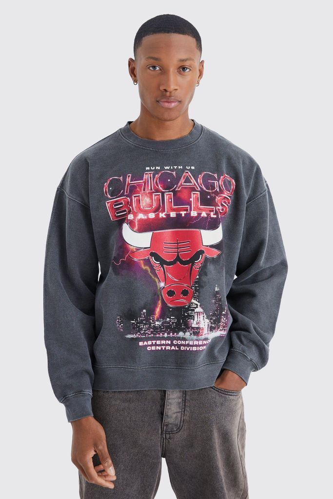 Men's Oversized Chicago Bulls Nba License Jumper - Grey - S, Grey