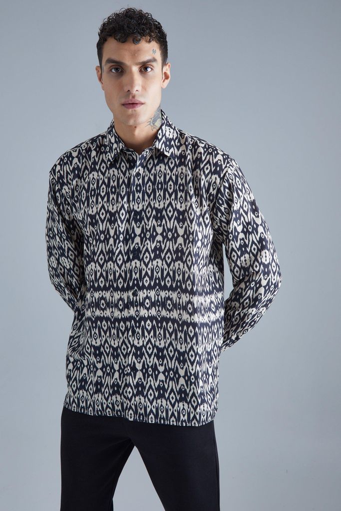 Men's Long Sleeve Oversized Aztec Detail Shirt - Black - S, Black