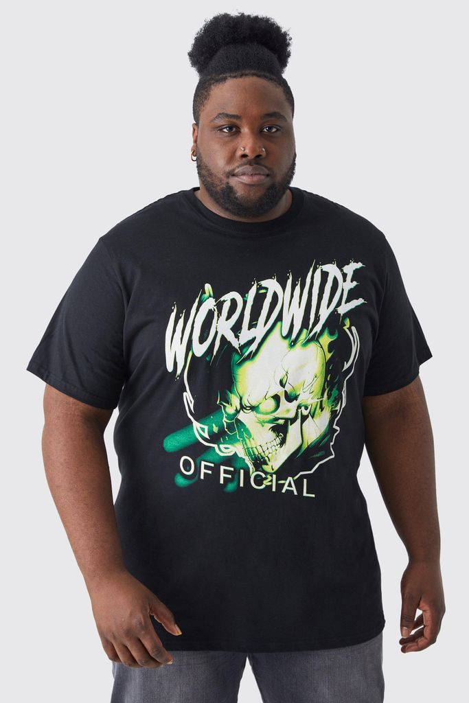 Men's Plus Longline Worldwide Skull Graphic T-Shirt - Black - Xxxl, Black
