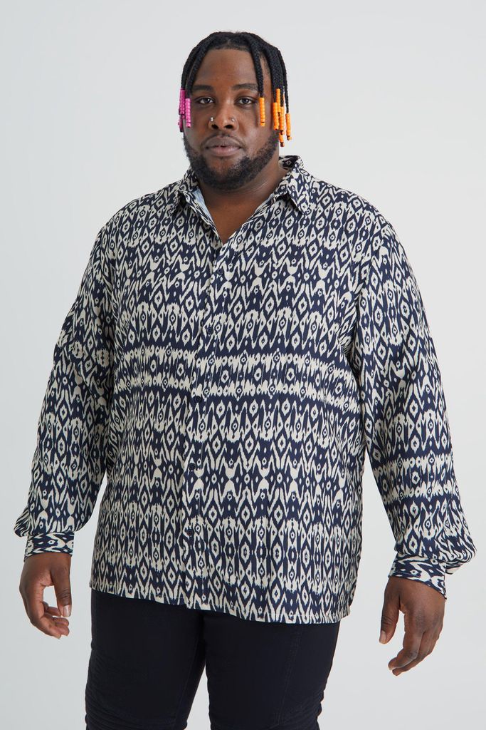 Men's Plus Oversized Aztec Detail Shirt - Navy - Xxxl, Navy