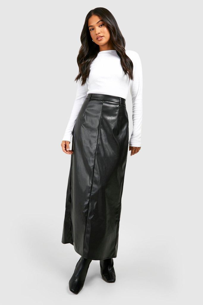 Womens Petite Faux Leather Column Maxi Skirt - Black - 6, Black