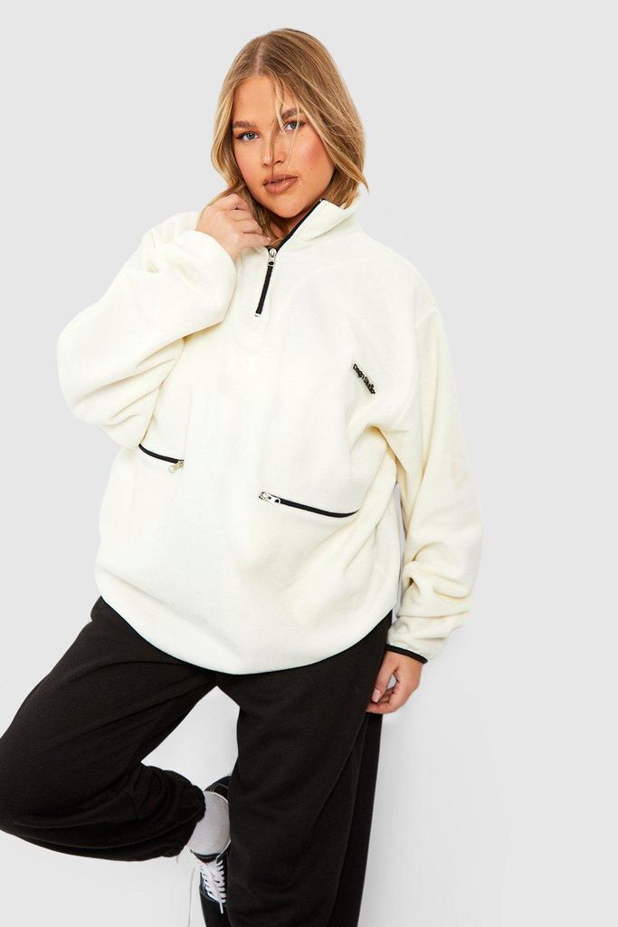 Womens Plus Polar Fleece Contrast Half Zip Oversized Sweatshirt - White - 16, White